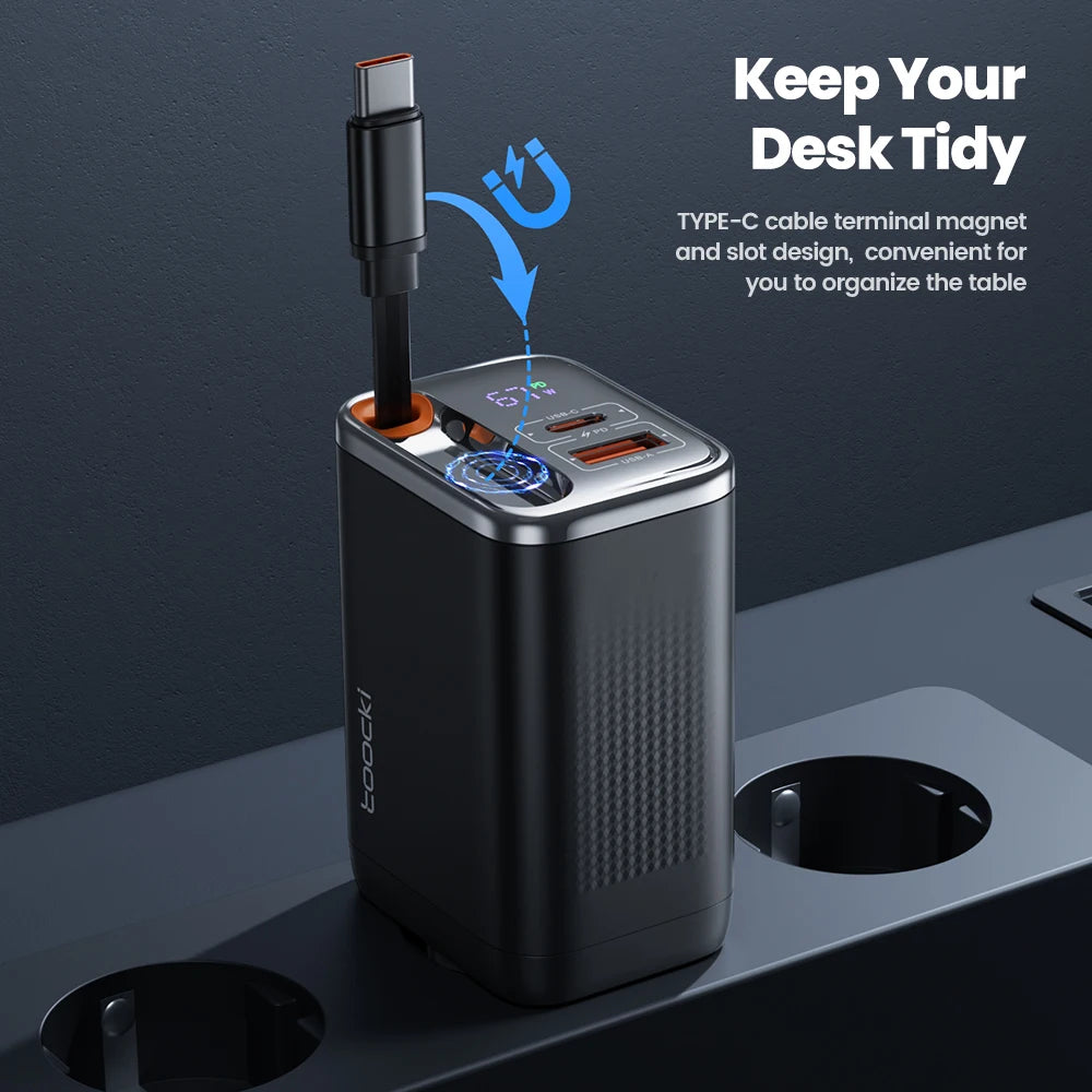 Cargador Gan 67W USB-C Con Cable Retráctil - Carga Rápida Universal