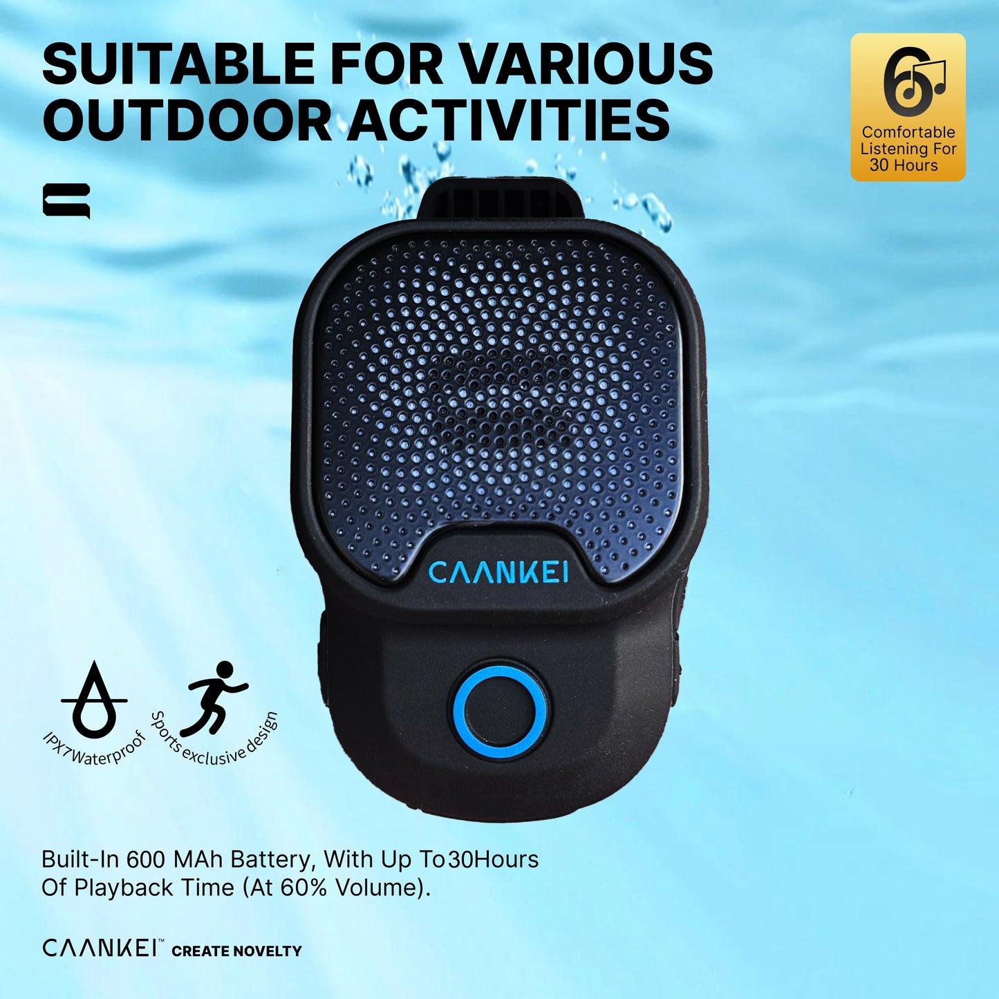 Altavoz Bluetooth Clip Wearable Resistente Al Agua IPX7