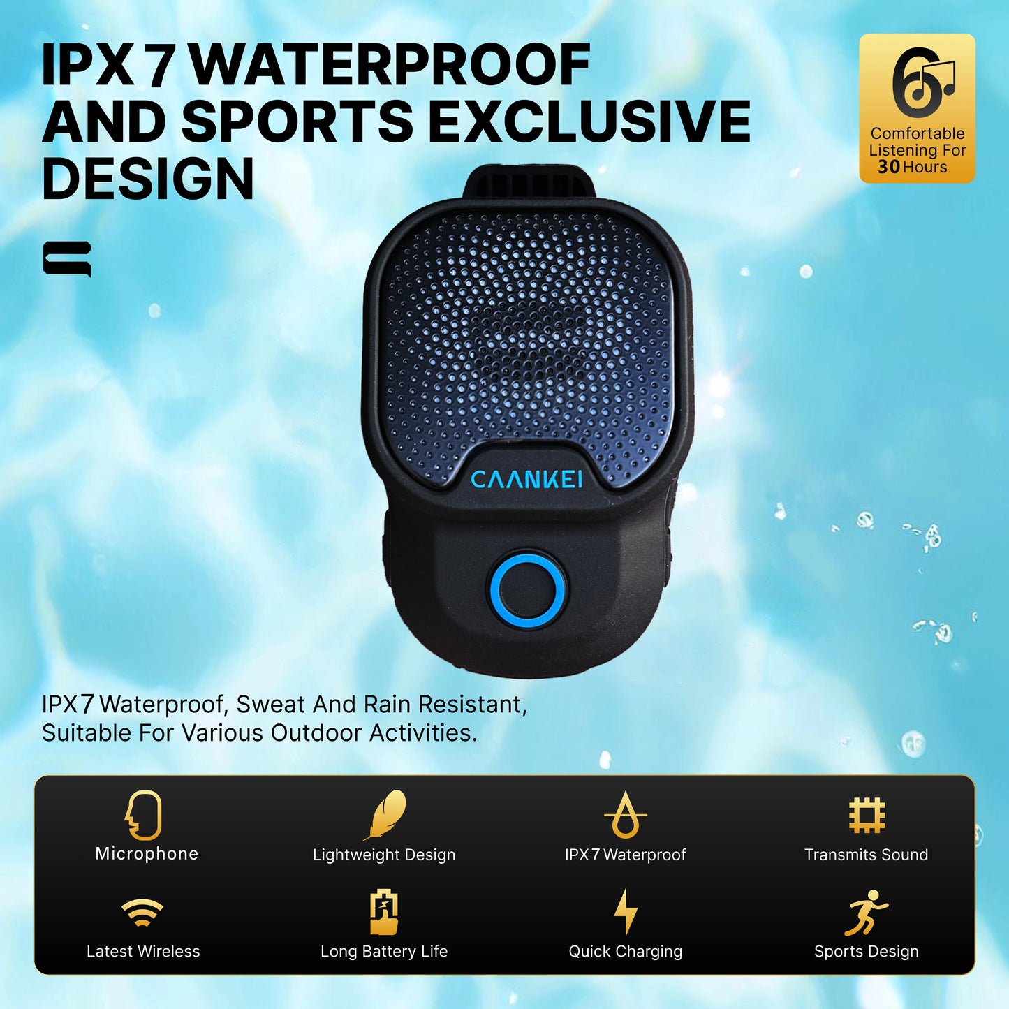 Altavoz Bluetooth Clip Wearable Resistente Al Agua IPX7