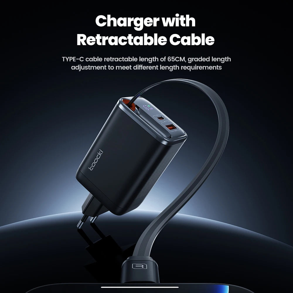 Cargador Gan 67W USB-C Con Cable Retráctil - Carga Rápida Universal