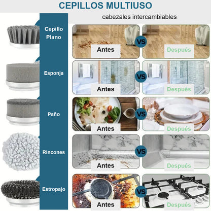 Cabezales intercambiables de GiraBrill: cepillo plano, esponja, paño, rincones y estropajo